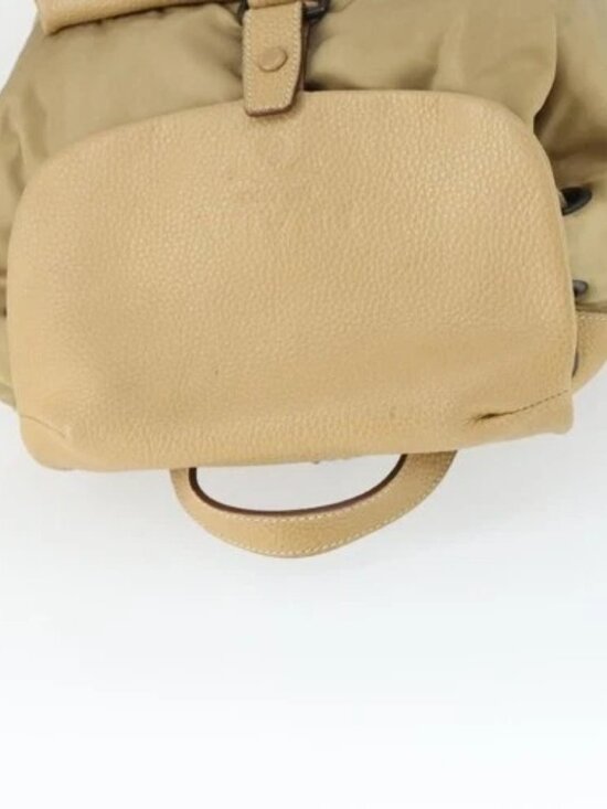 PRADA Backpack Nylon Leather Beige Silver Auth 164518